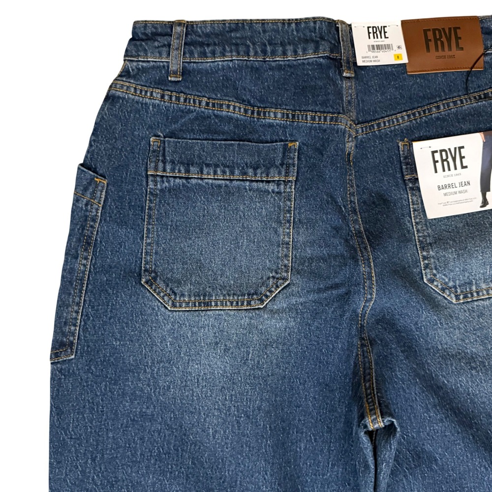New Frye Barrel Jean Women Size 8 Medium Wash High Rise Curved Wide Leg Denim - Picture 10 of 16